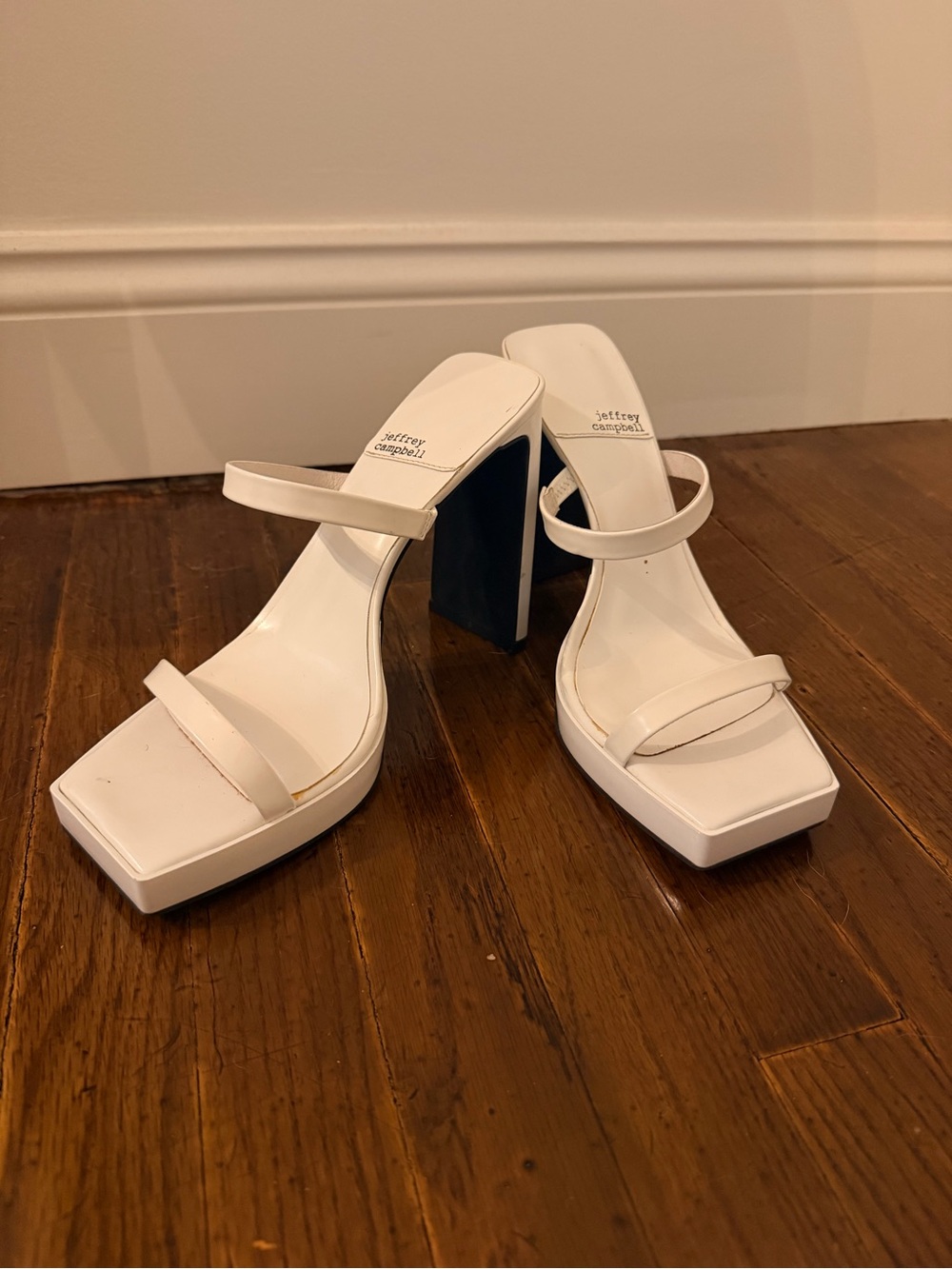 Jeffrey Campbell White Strappy Block Heel Sandals